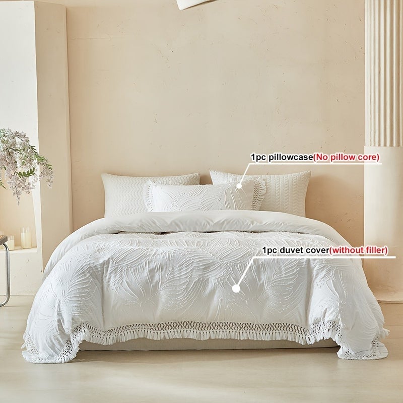 Spring And Summer New Cut Flower Duvet Cover Set 2/3pcs Set (1 Duvet Cover And 1/2 Pillowcase), Tassel Design, Easy Princess Style, Four-Season Bedroom Bedding Duvet Cover Set, with Zipper And Duvet Corner Strap - Image 1