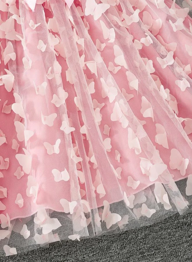 Take Two  Girls Pink Puff Sleeve Butterfly Embellished Dress for Women | Best Price UAE