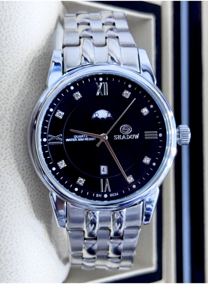 شادو ساعة شادو رجالية فاخرة - وظيفة اليوم والتاريخ - تصميم كلاسيكي بترصيع كريستال - Image 1