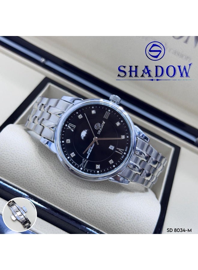 شادو ساعة شادو رجالية فاخرة - وظيفة اليوم والتاريخ - تصميم كلاسيكي بترصيع كريستال - Image 2