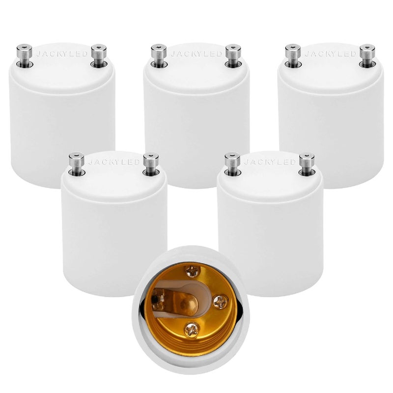 JACKYLED GU24 to E26 Adapter 6-Pack Heat Resistant Up to 392℉ Fire Resistant Converts GU24 Bi-Pin Based Fixture to E26 E27 Standard Screw-in Socket - Image 1