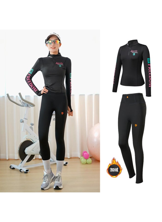 【marathon Style】corife Fleece-lined Orange Label Compression Pants With Drawstring Waist And Pockets, High-waisted Sports Pants
