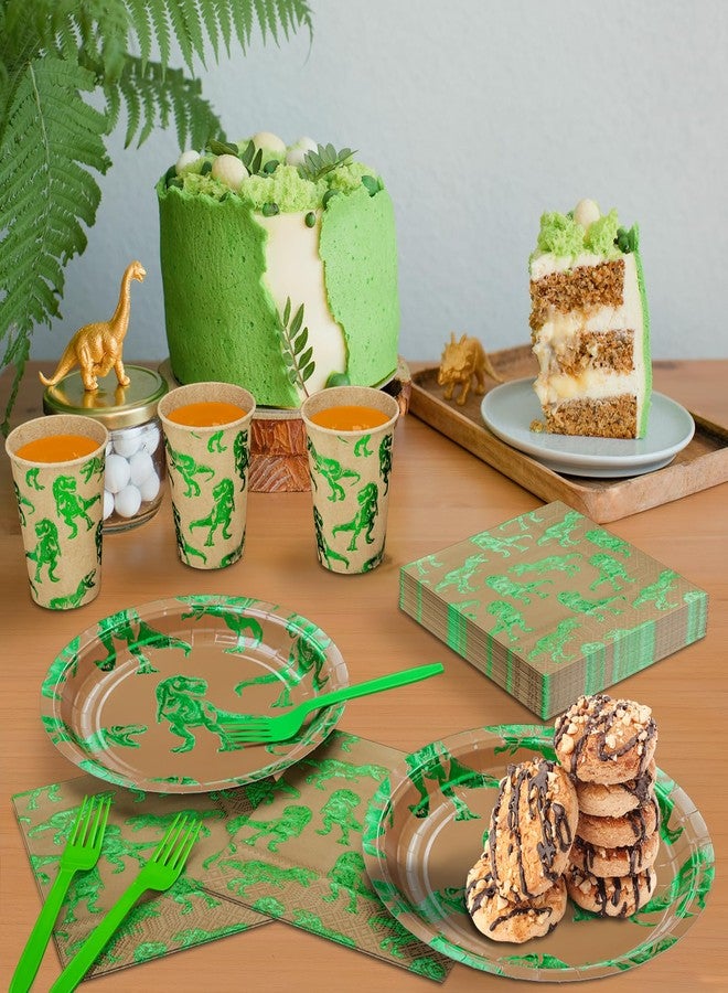 DYLIVeS Green Foil Dinosaur Birthday Party Decorations, Rawr Dinosaur Disposable Tableware Set with 9'' Dinner Plates, Napkins, Cups, Forks - Serves 24 - Image 4