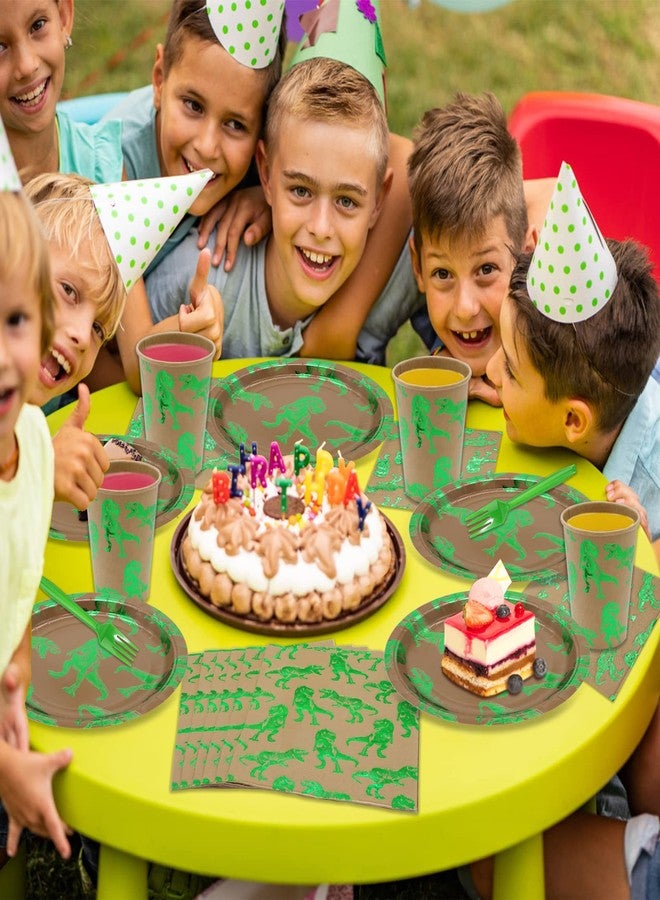 DYLIVeS Green Foil Dinosaur Birthday Party Decorations, Rawr Dinosaur Disposable Tableware Set with 9'' Dinner Plates, Napkins, Cups, Forks - Serves 24 - Image 5