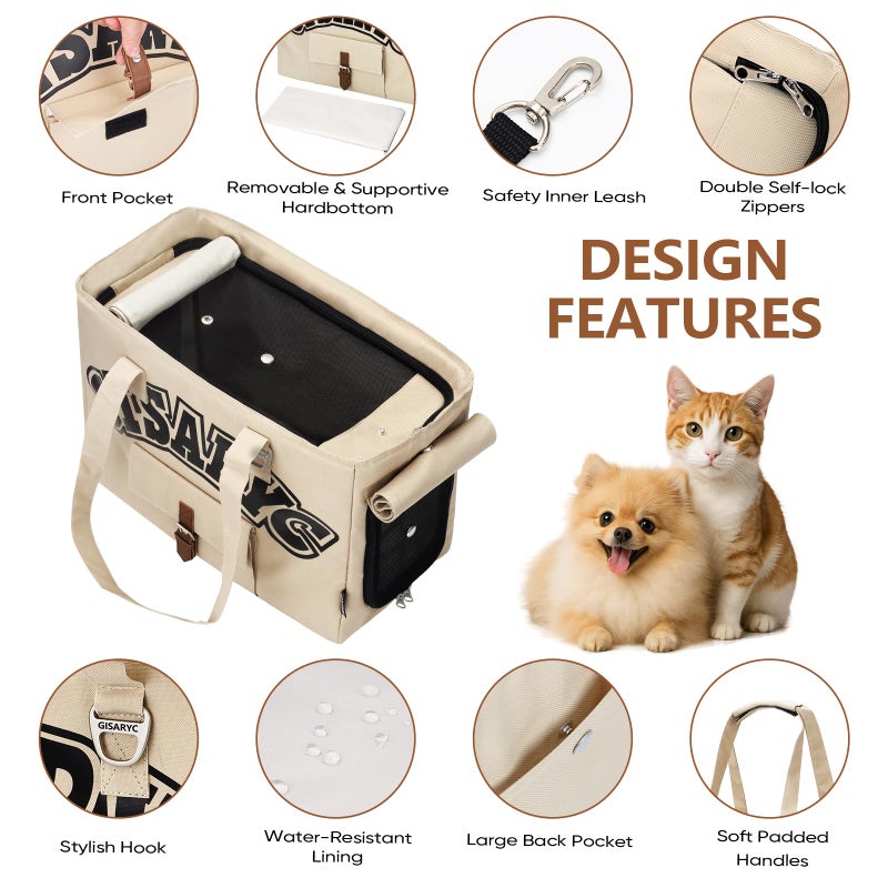 Gisaryc Dog Purse Carrier for Small Dogs, Cats and Puppies â€“ Soft-Sided Foldable Pet Travel Bag with Multi Pockets, 3-Sided Mesh & Rollable Cover for Nervous Cats, Fits Pets up to 15 lbs (Beige) - Image 5