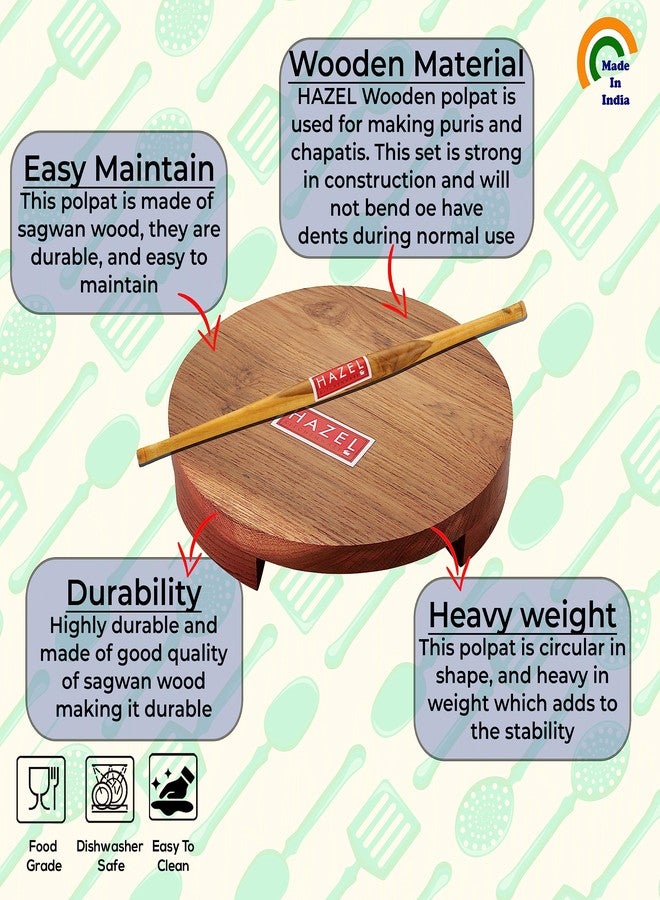 هايزل هازل ساغوان بولبات صانعة الشباتي تشاكلا روتي 24 سم مع رول روتي خشبي بيلان شوبك 36 سم - Image 4