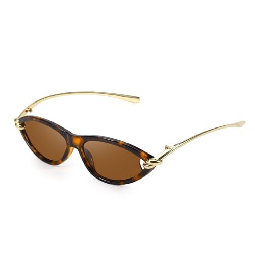 SODQW Gold Cat Eye Sunglasses for Women Trendy Retro Cateye Designer Sun Glasses with Metal Temples 2025 Fashion Shades - Image 1