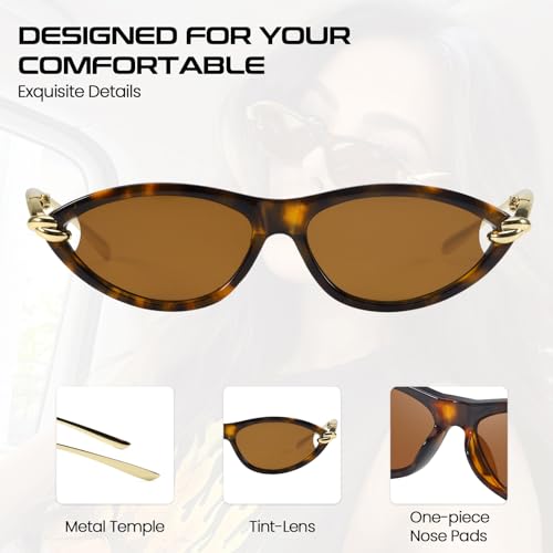 SODQW Gold Cat Eye Sunglasses for Women Trendy Retro Cateye Designer Sun Glasses with Metal Temples 2025 Fashion Shades - Image 4