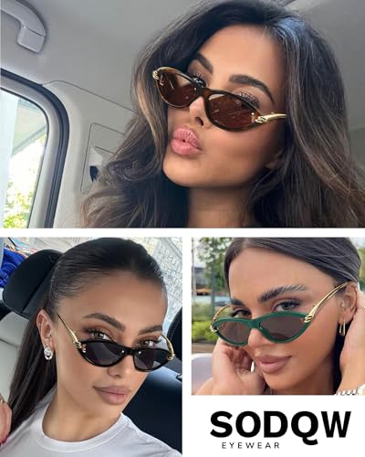 SODQW Gold Cat Eye Sunglasses for Women Trendy Retro Cateye Designer Sun Glasses with Metal Temples 2025 Fashion Shades - Image 3
