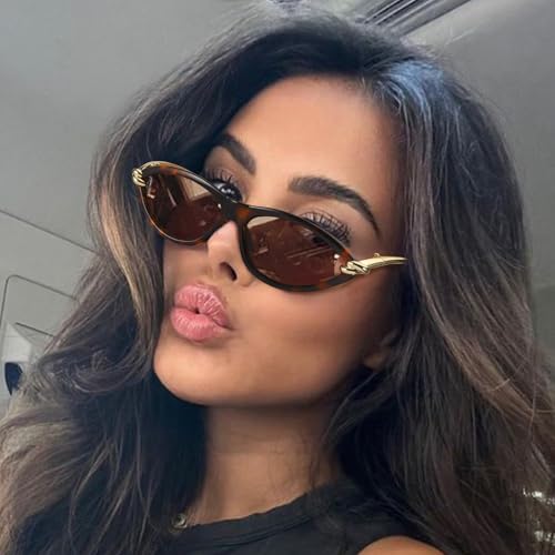 SODQW Gold Cat Eye Sunglasses for Women Trendy Retro Cateye Designer Sun Glasses with Metal Temples 2025 Fashion Shades - Image 2