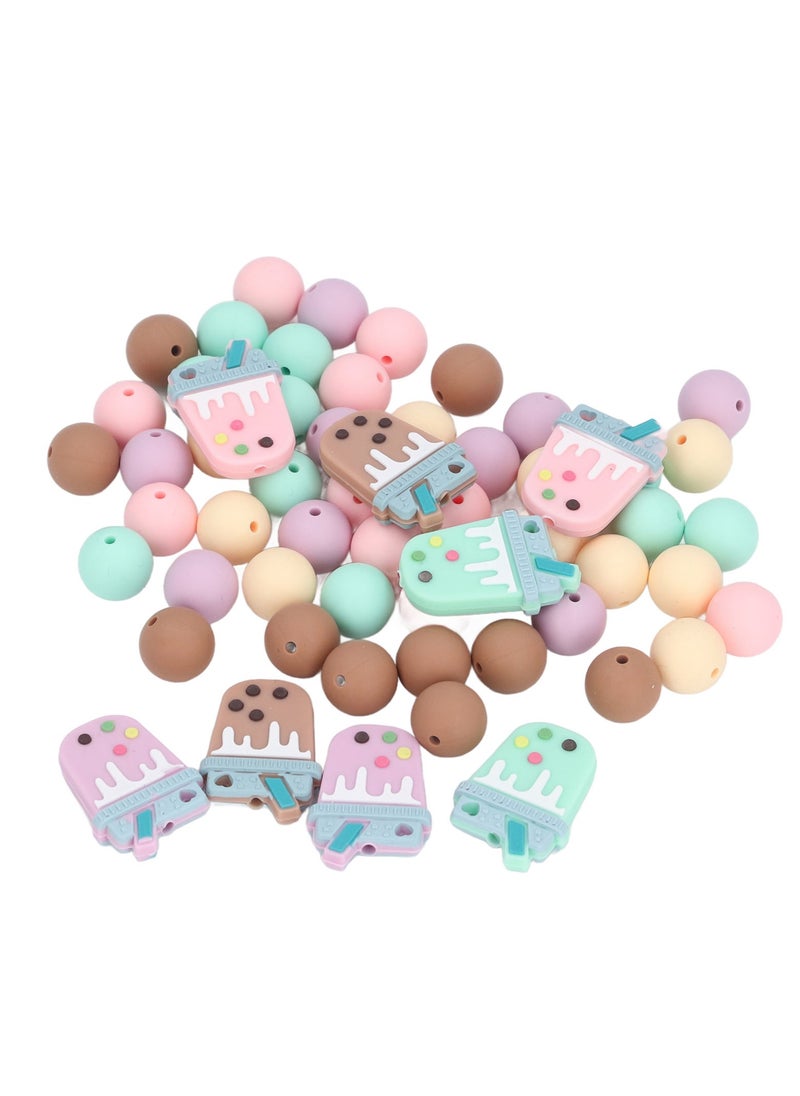 Velaurs 58PCS Round Beads Milk Tea Silicone Beads Set for Key Chain Bracelet Lanyard DIY Pen Decoration Supplies  - Image 1