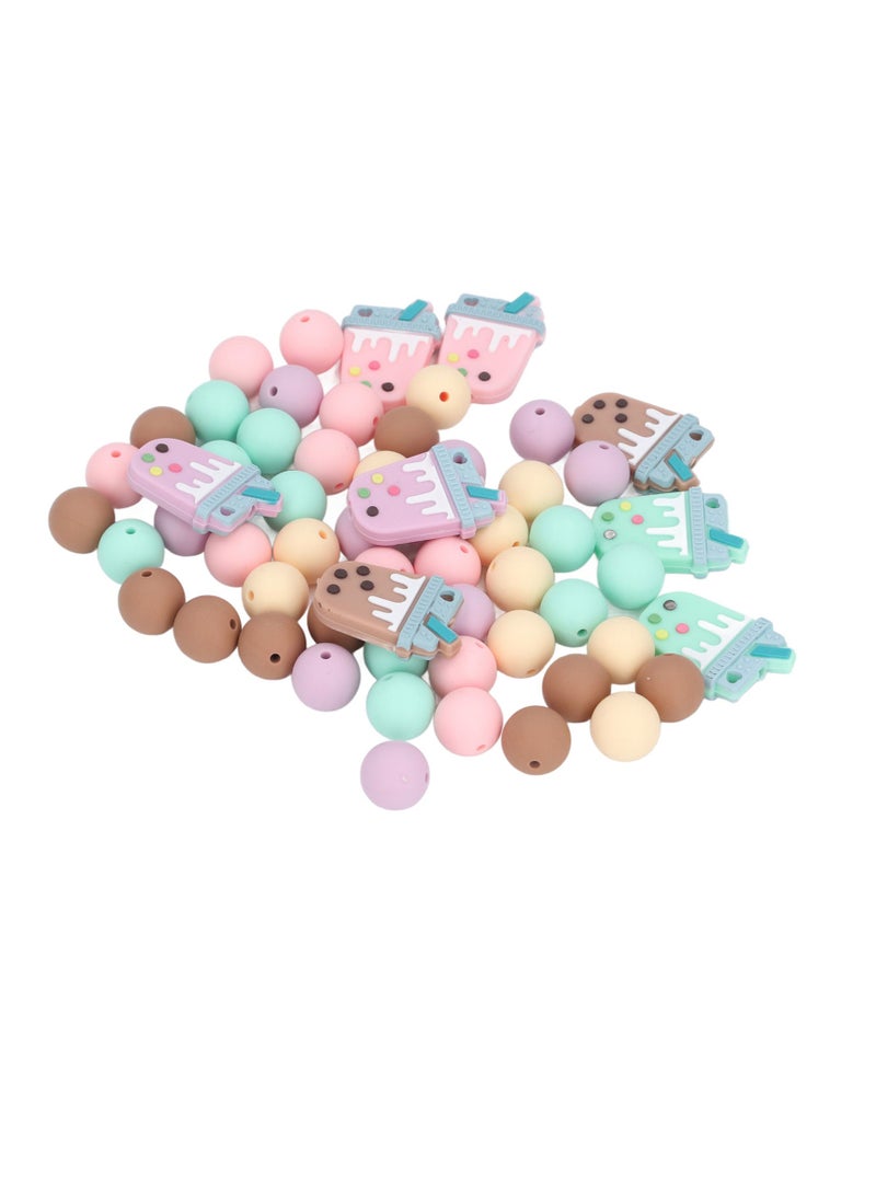 Velaurs 58PCS Round Beads Milk Tea Silicone Beads Set for Key Chain Bracelet Lanyard DIY Pen Decoration Supplies  - Image 3