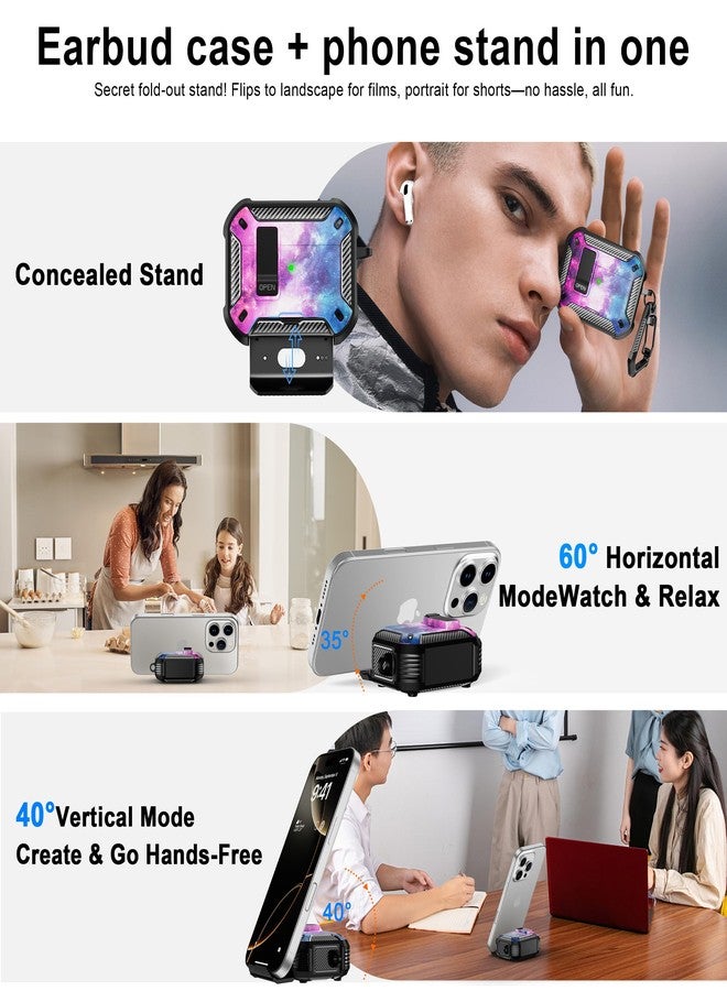 روفونجوانجو جراب حماية متوافق مع سماعات AirPods Pro من الجيل الثالث من RFUNGUANGO، مزود بحامل للهاتف، ووظيفة تثبيت مغناطيسية في الخلف، يناسب سماعات AirPods Pro 3 - تصميم سماء مرصعة بالنجوم - Image 5