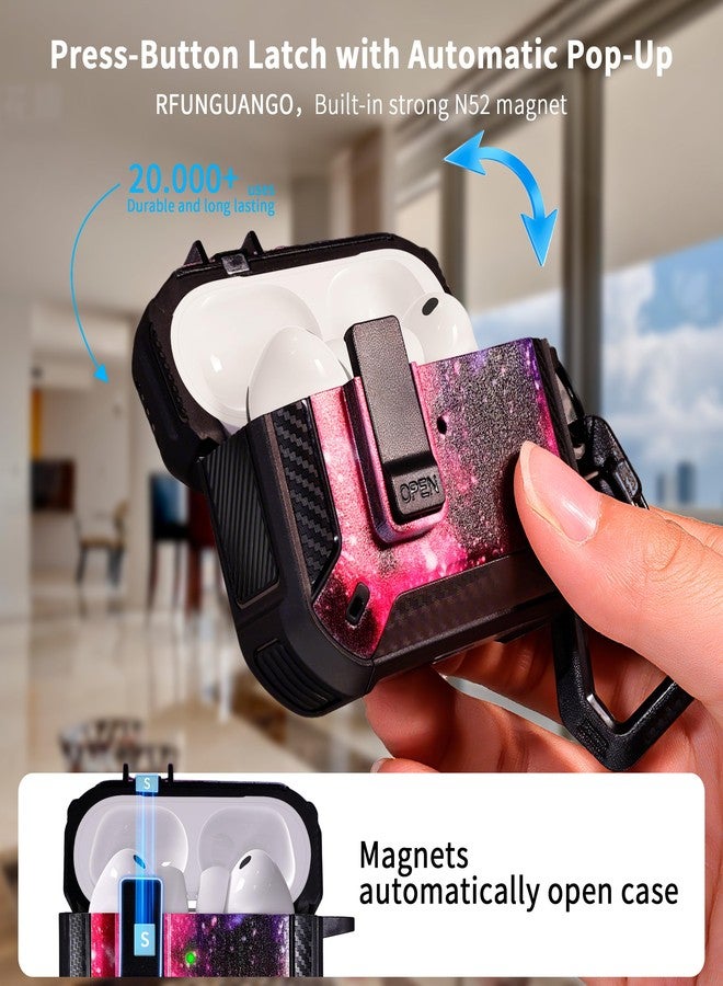 روفونجوانجو جراب حماية متوافق مع سماعات AirPods Pro من الجيل الثالث من RFUNGUANGO، مزود بحامل للهاتف، ووظيفة تثبيت مغناطيسية في الخلف، يناسب سماعات AirPods Pro 3 - تصميم سماء مرصعة بالنجوم - Image 3
