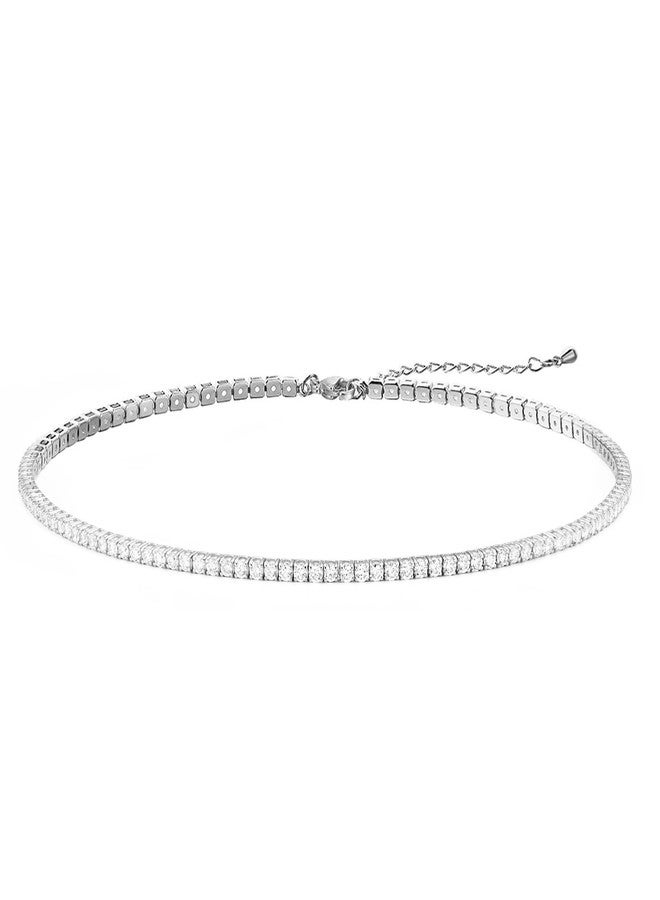 Peora Silver Plated Cubic Zirconia Studded Collar Necklace, Contemporary Style Fashion Jewellery for Women, Gifts for Women - Image 1