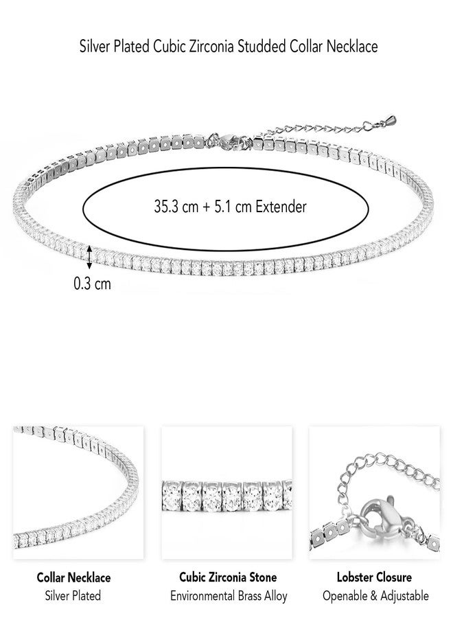 Peora Silver Plated Cubic Zirconia Studded Collar Necklace, Contemporary Style Fashion Jewellery for Women, Gifts for Women - Image 5