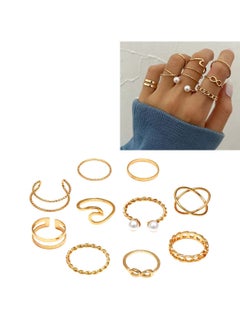 Huitich 9 Pcs Multi-Size Elegant Fashion Rings Set Gold Colour Jewelry for Women  - Image 1