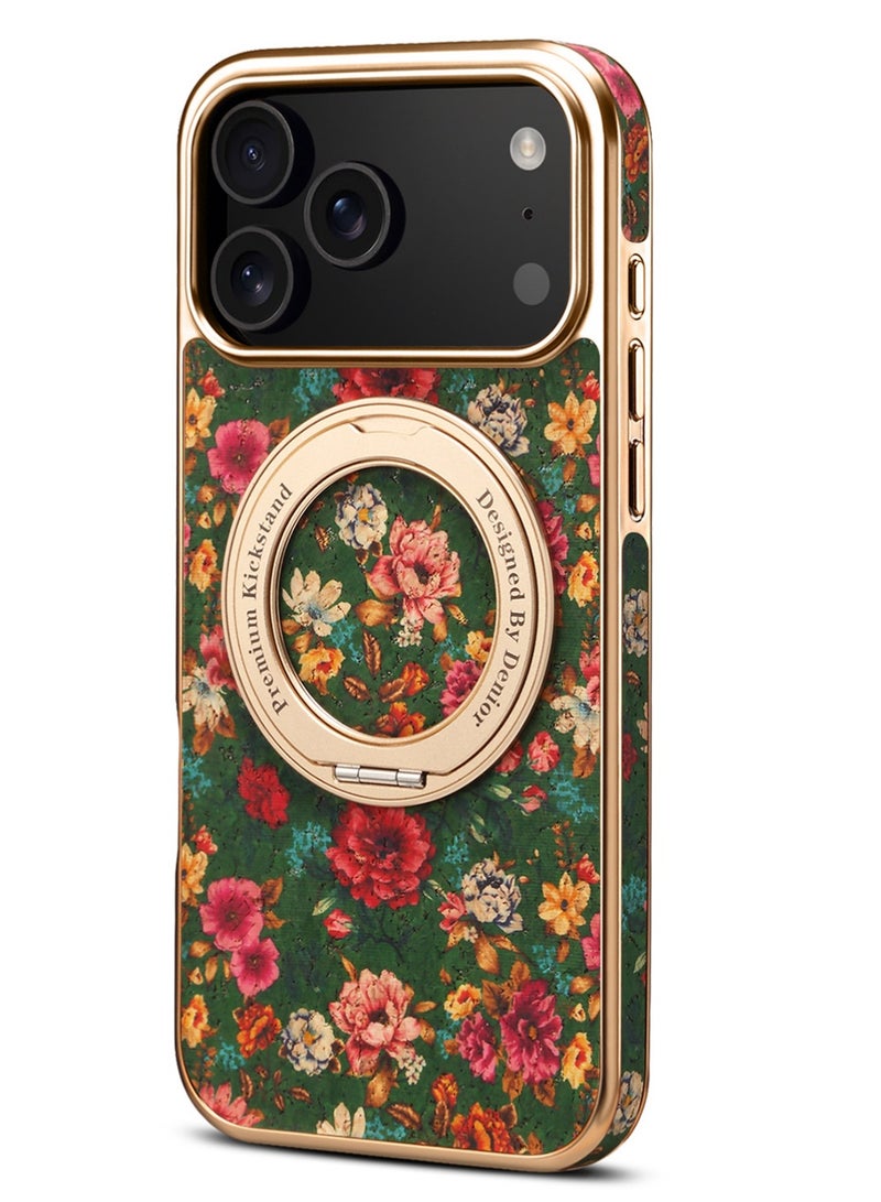 دينيور جراب لهاتف iPhone 17 Pro Max، مزود بحلقة حماية للكاميرا، بتصميم أنيق وجذاب، مزين بنقشة زهور كاواي أنيقة للفتيات، مناسب لهاتف iPhone 17 Pro Max، ذهبي. - Image 1