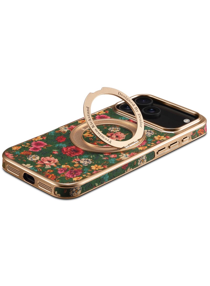 دينيور جراب لهاتف iPhone 17 Pro Max، مزود بحلقة حماية للكاميرا، بتصميم أنيق وجذاب، مزين بنقشة زهور كاواي أنيقة للفتيات، مناسب لهاتف iPhone 17 Pro Max، ذهبي. - Image 3