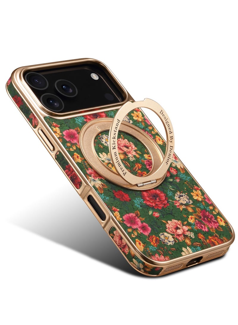 دينيور جراب لهاتف iPhone 17 Pro Max، مزود بحلقة حماية للكاميرا، بتصميم أنيق وجذاب، مزين بنقشة زهور كاواي أنيقة للفتيات، مناسب لهاتف iPhone 17 Pro Max، ذهبي. - Image 4