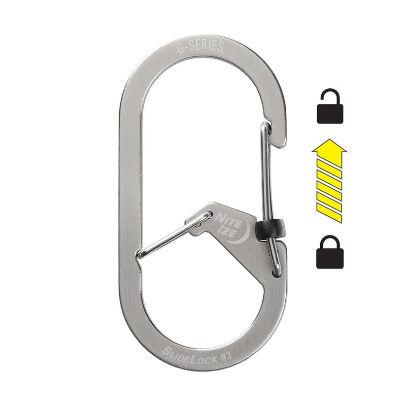 Nite IZE G-Series SlideLock #3 Dual Chamber Carabiner, Dual Security Carabiner Keychain, Stainless Steel - Image 3