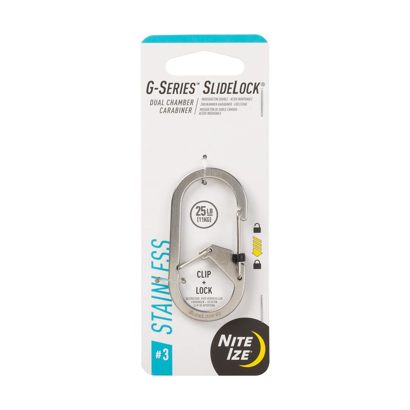 Nite IZE G-Series SlideLock #3 Dual Chamber Carabiner, Dual Security Carabiner Keychain, Stainless Steel - Image 1