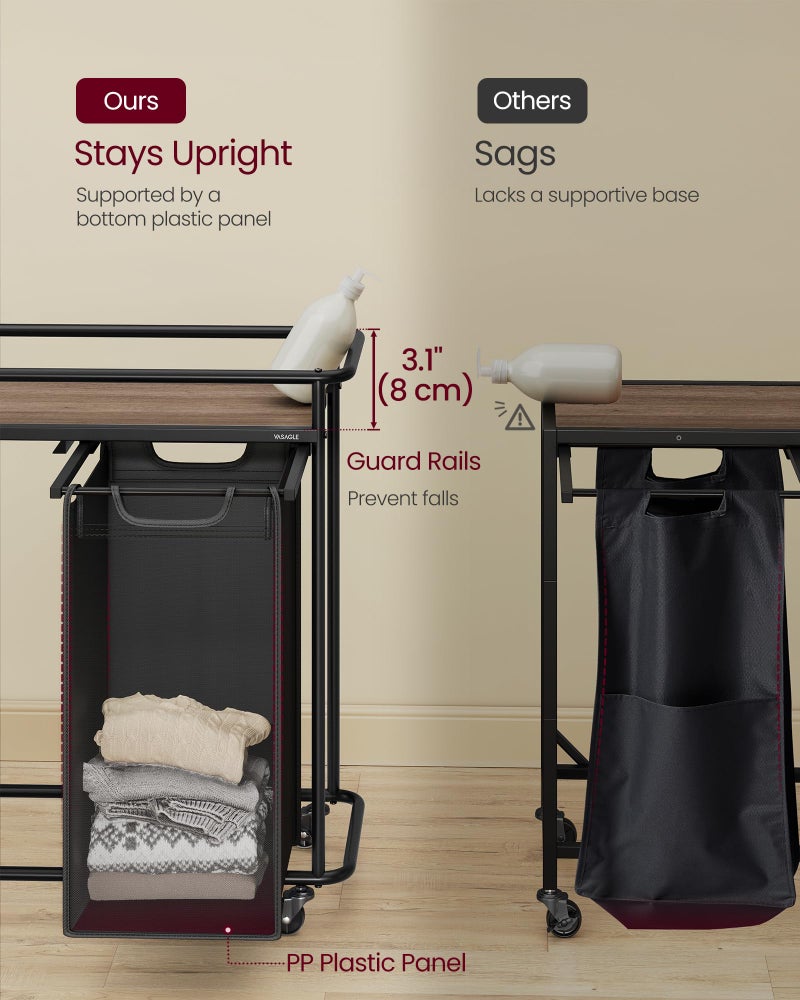 VASAGLE Laundry Sorter, Laundry Hamper with Wheels, 26.4 Gal. (100 L) Portable Rolling Cart Baskets with Shelf, 2 Removable Liners and 6 Labels, Ink Black and Chestnut Brown UBLH102BH01 - Image 4