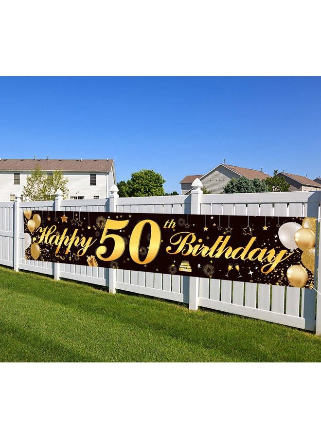 Jutoe Happy 50th Birthday Banner,Birthday Party Sign Backdrop Banner For Men Women Cheer to 50 Years,Durable Black&Gold Glitter Birthday Sign Yard Sign For 50th Birthday Party Decoration Supplies(50 Black) - Image 1