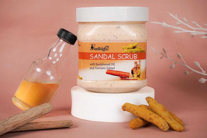FEELHIGH Sandal Scrub Enriched with Sandalwood Oil And Turmeric Extract 500ml Men And Women Facial Scrub - Image 4