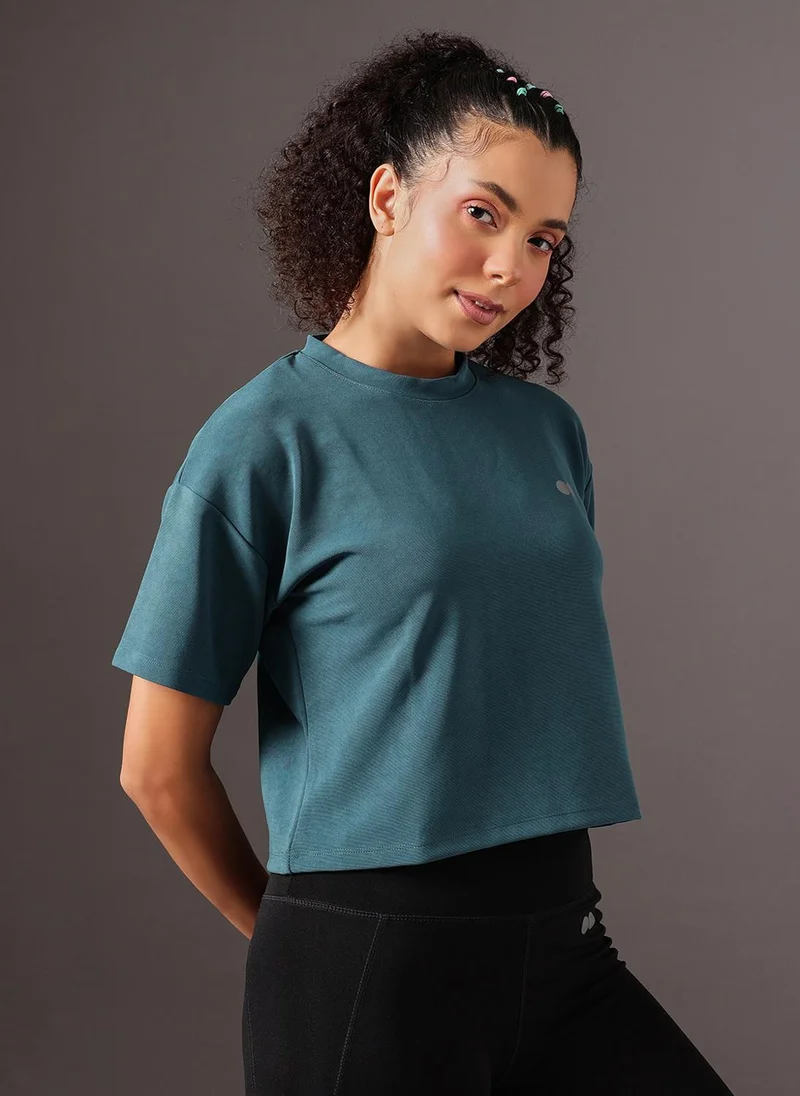 Clovia Blue Clovia Comfort Fit Active Crop Top in Deep Sea Blue for Women | Best Price UAE