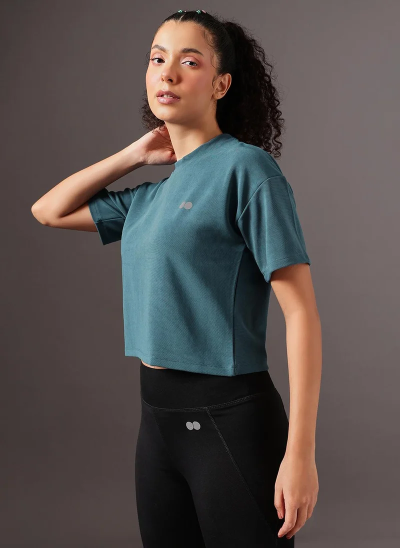 Clovia Blue Clovia Comfort Fit Active Crop Top in Deep Sea Blue for Women | Best Price UAE