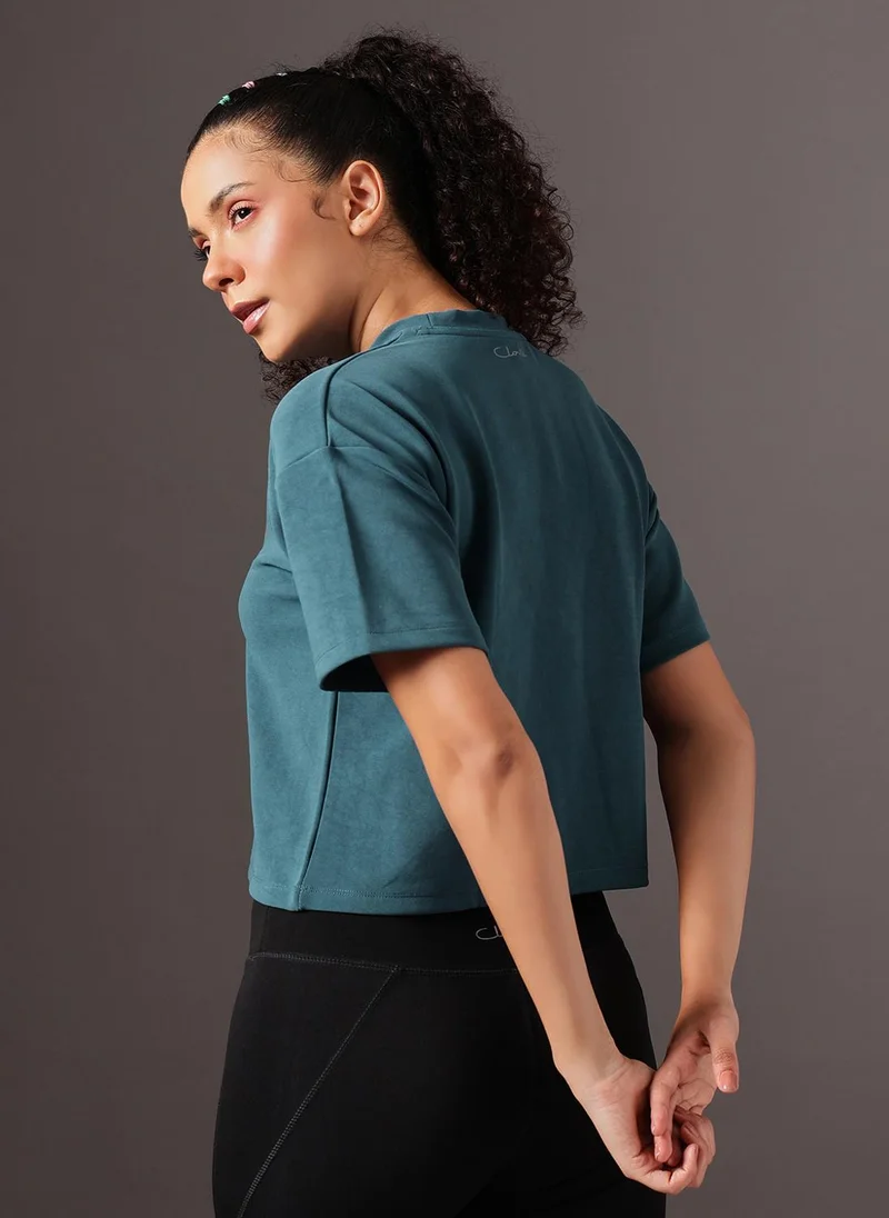 Clovia Blue Clovia Comfort Fit Active Crop Top in Deep Sea Blue for Women | Best Price UAE