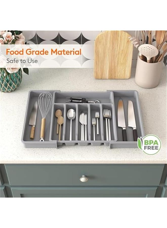 هوكور منظم درج الأدوات الفضية، صينية أدوات مائدة قابلة للتوسيع للمطبخ، منظم أدوات مائدة قابل للتعديل، منظم درج أدوات المائدة للشوك والسكاكين، منظم أدوات المطبخ متعددة الأغراض والتخزين (رمادي) - Image 5