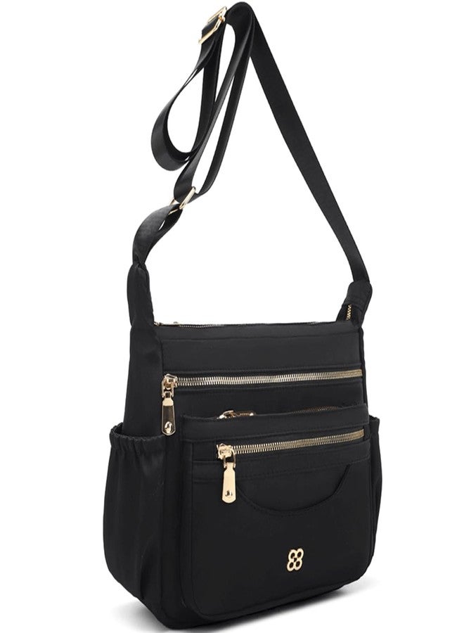 CAAORDKSO Crossbody Bag for Women Nylon Waterproof Shoulder Purse Messenger Bag Lightweight Travel Bag with Multiple Pockets (Black) - Image 1