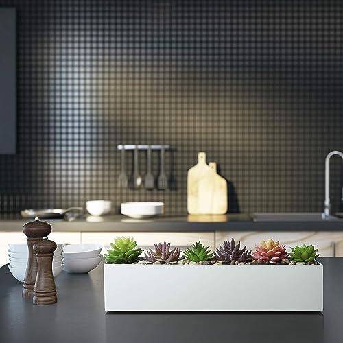 Lavish Craft Modern Narrow Planter Box | 16" Metal Perfect as a Succulent Planter for Table or Window Sill Planters Indoor | Rectangular Stainless Steel Long Planter, White (Black) - Image 4
