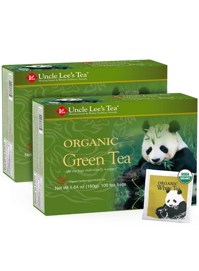 Uncle Lee's Tea Uncle Lee's Organic Green Tea 100 Tea Bags 2-Pack with + White Tea Single-Use Pack (3 Piece Set) - Image 1