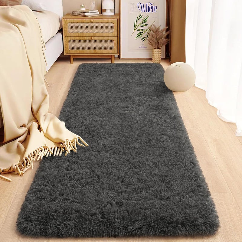 SIWAN Runner 800 GSM Microfiber Anti Skid Slip Water Absorbent Machine Washable and Quick Dry Rebbit Fur Rugs for Bathroom Kitchen Bedroom 2ft x 4ft Grey Pack of 1