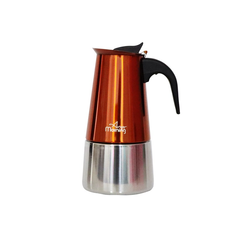 Any Morning Stovetop Espresso Coffee Maker Stainless Steel Induction Moka Pot, 300 ml, 10 oz, Copper - Image 1