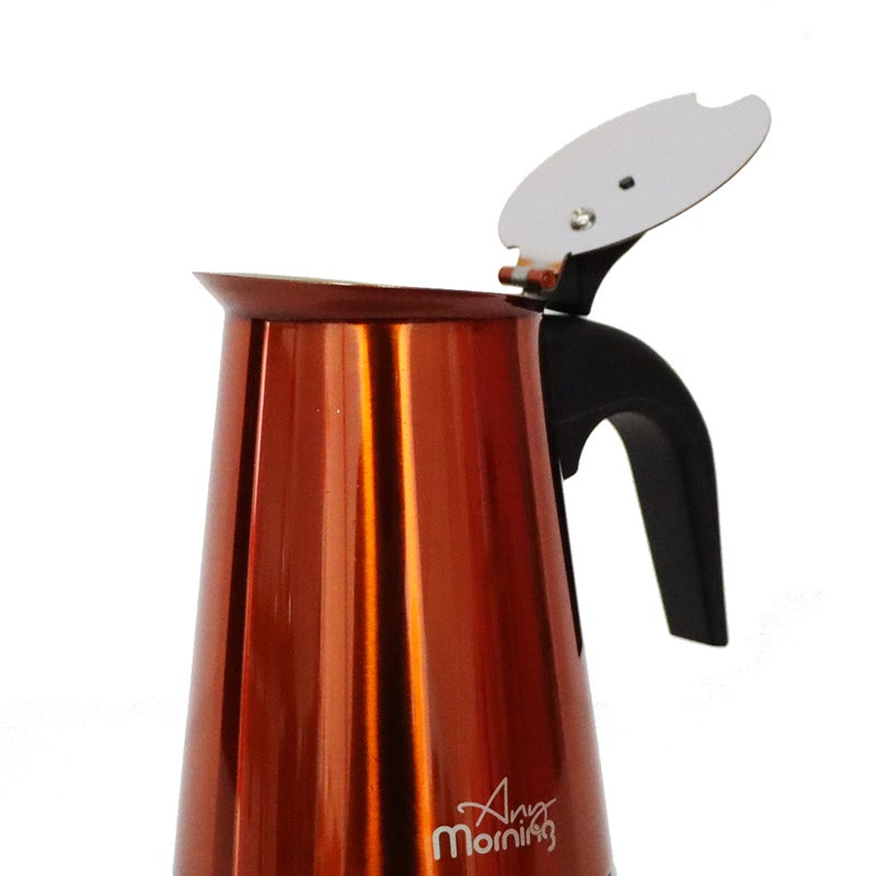 Any Morning Stovetop Espresso Coffee Maker Stainless Steel Induction Moka Pot, 300 ml, 10 oz, Copper - Image 2