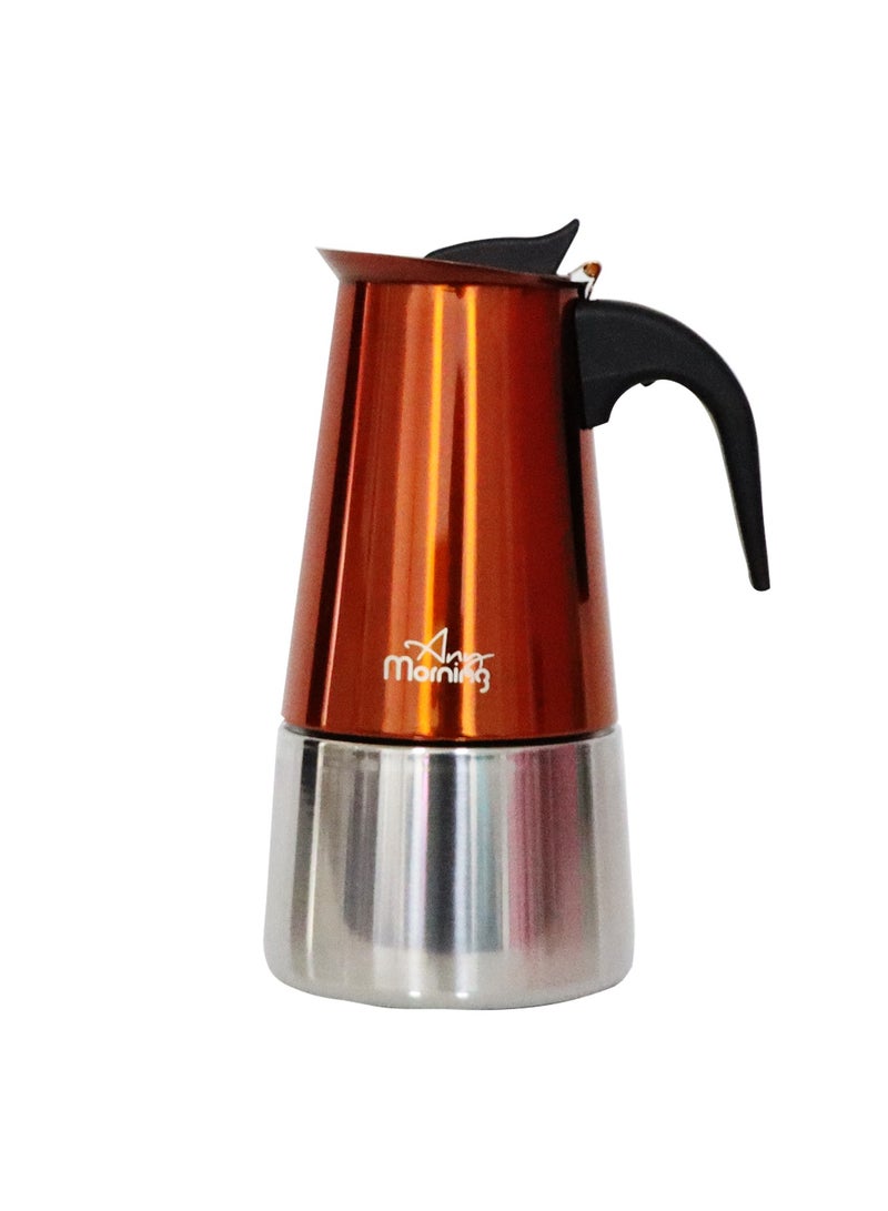 Any Morning Stovetop Stainless Steel Espresso Coffee Maker 300ML Copper - Image 1