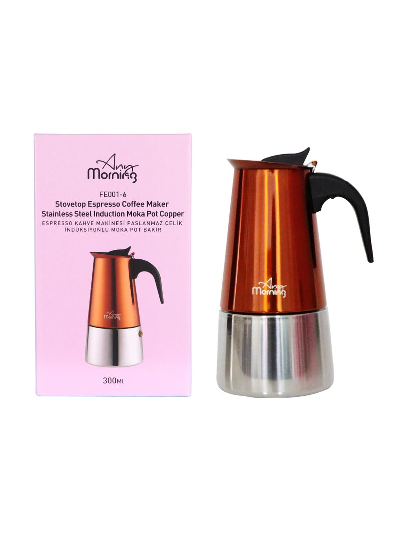 Any Morning Stovetop Stainless Steel Espresso Coffee Maker 300ML Copper - Image 5