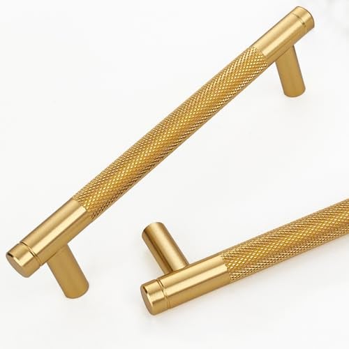 Gutuwellea 12 Pack 5 Inch 128 mm Gold Knurled Cabinet Handles Cabinet Pulls Aluminum Handles rawer Pulls Oxidation Finish with Diamond Pattern 6 Length 5 Hole Center - Image 1