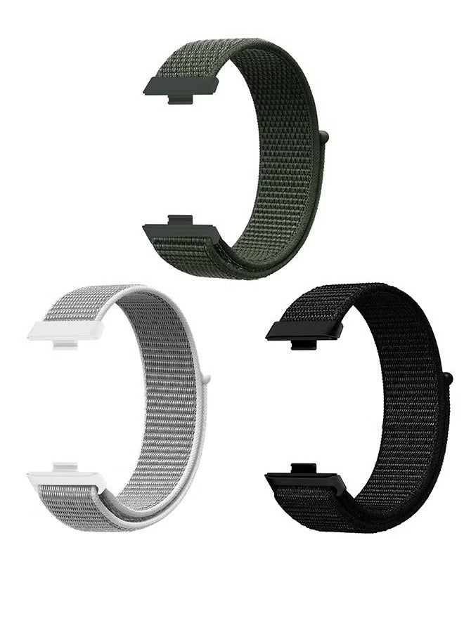 3 Packs Suitable for Huawei Watch Fit 3 Velcro Nylon Loop Strap, Nylon Watchband Replacement Bracelet for Huawei Watch Fit 3 (Black, Green, Sea Shell Color ﻿）  - Image 2