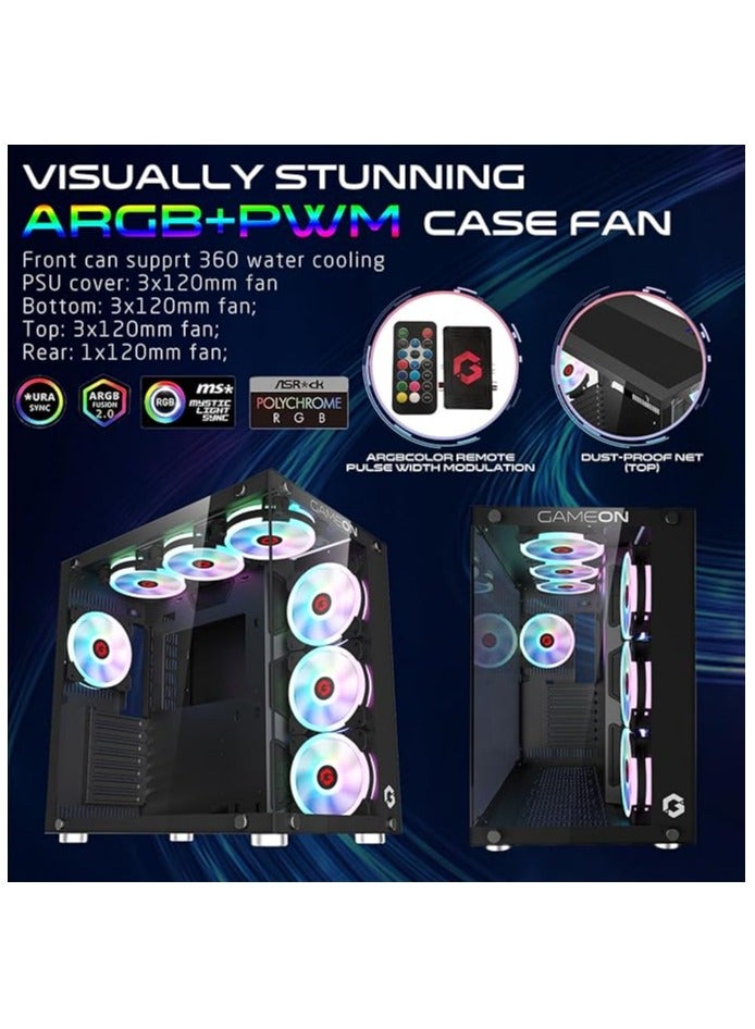GAMEON Emperor Midnight I Series Mid Tower PC Gaming Case 120mm ARGB+PWM Lighting Tempered Glass Pre-installed 7 RGB Cooling Fans Computer case Dust Filters Wide Motherboard Compatibility Black - Image 3
