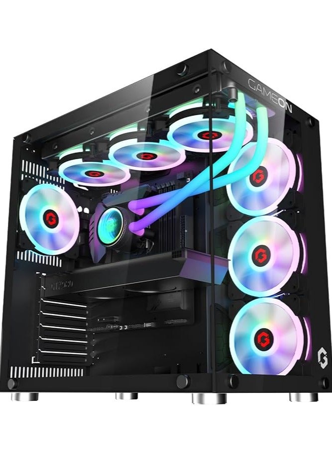 GAMEON Emperor Midnight I Series Mid Tower PC Gaming Case 120mm ARGB+PWM Lighting Tempered Glass Pre-installed 7 RGB Cooling Fans Computer case Dust Filters Wide Motherboard Compatibility Black - Image 1