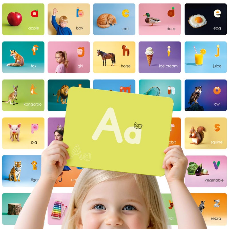 Dotimo kids Dotimo Alphabet Picture Mnemonic Cards 26 Uppercase Lowercase Letter Learning Cards for Kids Letter Cognition ABC Montessori Early Learning Tool for Toddlers Classroom Home Activity - Image 3
