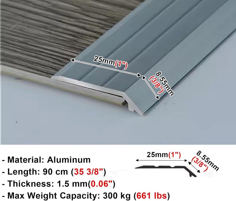Transition Bar with Anti Slip, Laminate to Wood/Tile/Hardwood Floor Cover Strips, Flooring Edging Trim with Reducer, Easy to Clean (Dark Grey) - Image 2