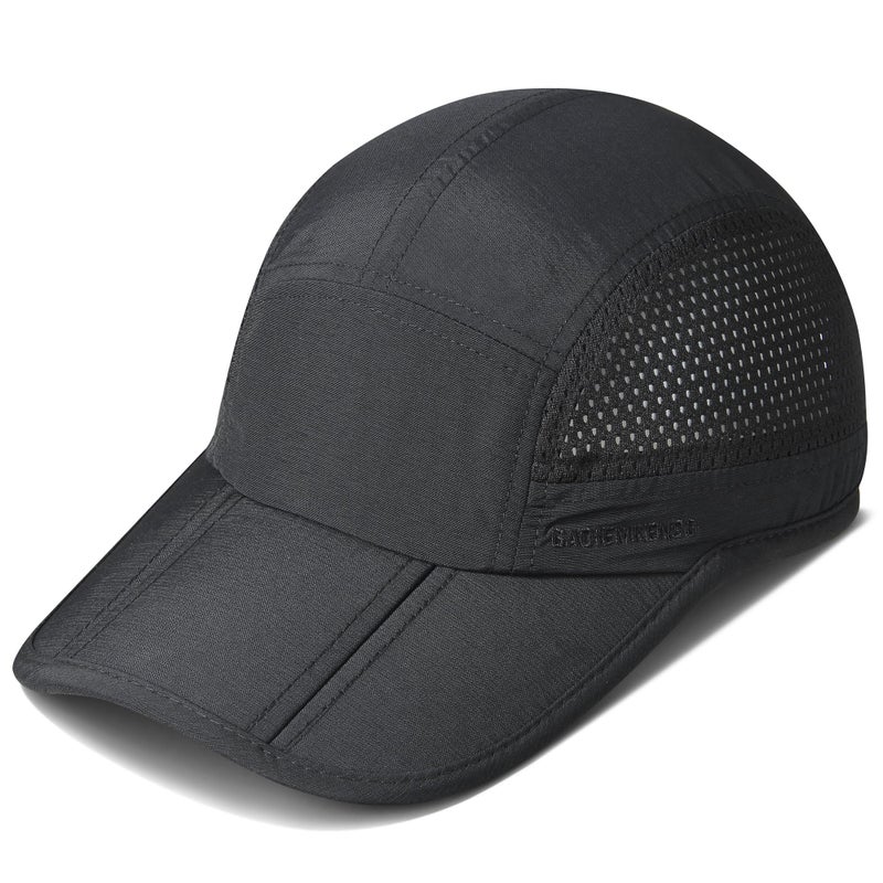 GADIEMKENSD Men Outdoor Hat Reflective Folding Running Sport Hats Summer Cool UPF 50 Sun Unstructured Baseball Caps for Men Women Breathable Light Quick Dry Travel Golf Hat Black - Image 1