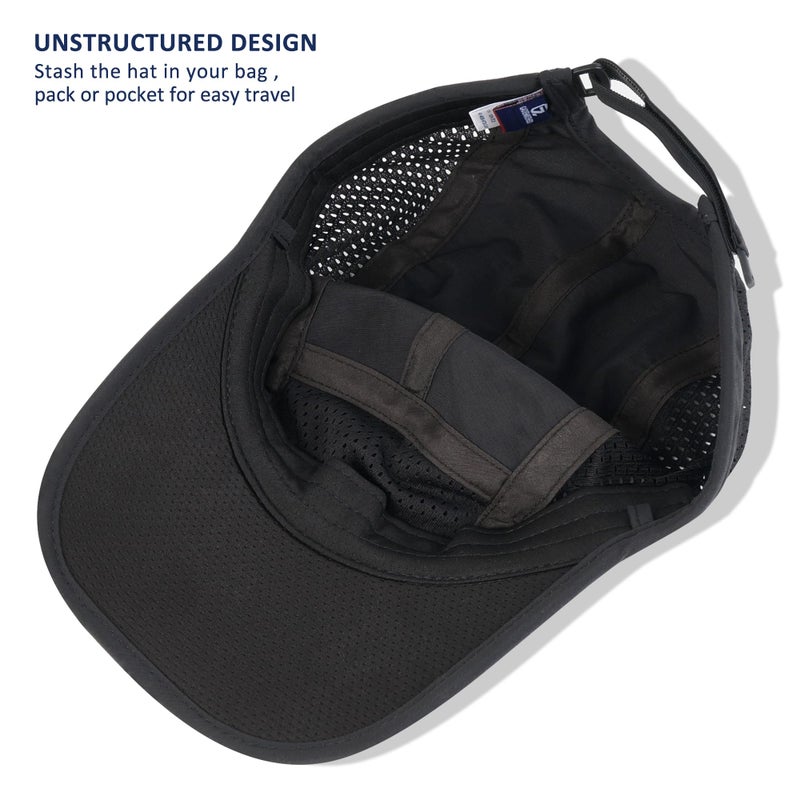 GADIEMKENSD Men Outdoor Hat Reflective Folding Running Sport Hats Summer Cool UPF 50 Sun Unstructured Baseball Caps for Men Women Breathable Light Quick Dry Travel Golf Hat Black - Image 4