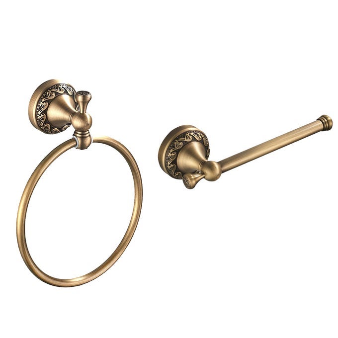 BRASS TOILET PAPER HOLDERANTIQUE TOWEL RING RETRO HAND TOWEL HOLDER TISSUE ROLL PAPER HANGER BATHROOM ACCESSORIES WALL MOUNTED VINTAGE 2 PIECES
